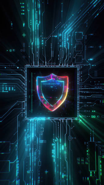 istock Internet safety concept. Digital shield firewall protection from viruses and malware. Modern futuristic technology background. 3D render 1490256510