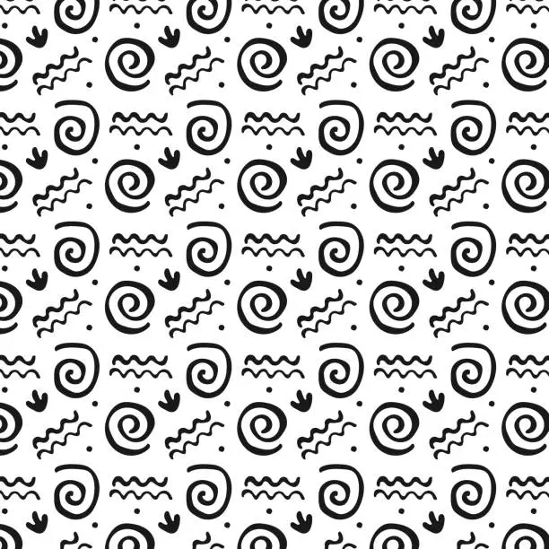 Vector illustration of Hand drawn spirals, wavy patterns