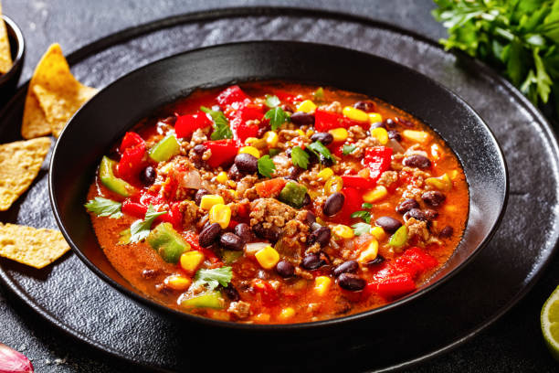 istock taco soup of ground beef, corn, beans and veggies 1490257823