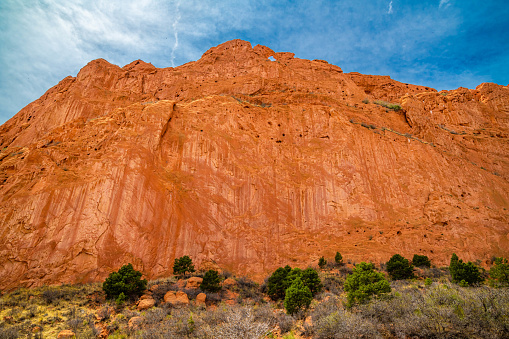 A natural red, corral rock formations in Garden of the Gods