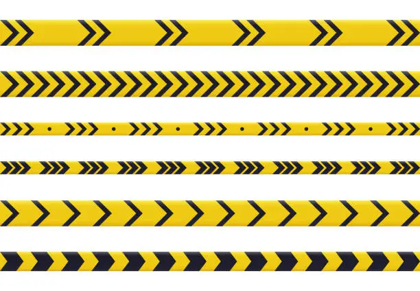 Vector illustration of Security danger tapes. Yellow warning tape, caution police crime lines.Do not cross ribbons flat vector illustration set