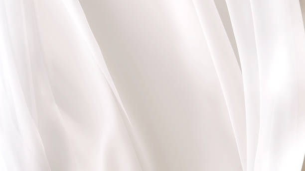White cream blowing wavy curtain, smooth harmony drapery, sheer silky fabric cloth in soft beautiful light