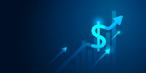 Growth dollar business success arrow sign on economy currency profit background with financial market money graph or increase usd cash stock chart concept and inflation exchange rate rising diagram. crecimiento dólar éxito empresarial signo de flecha en economía fondo de ganancias de moneda con gráfico de dinero del mercado financiero o aumentar el concepto de gráfico de acciones en efectivo en dólares y diagrama de aumento del tipo de cambio de