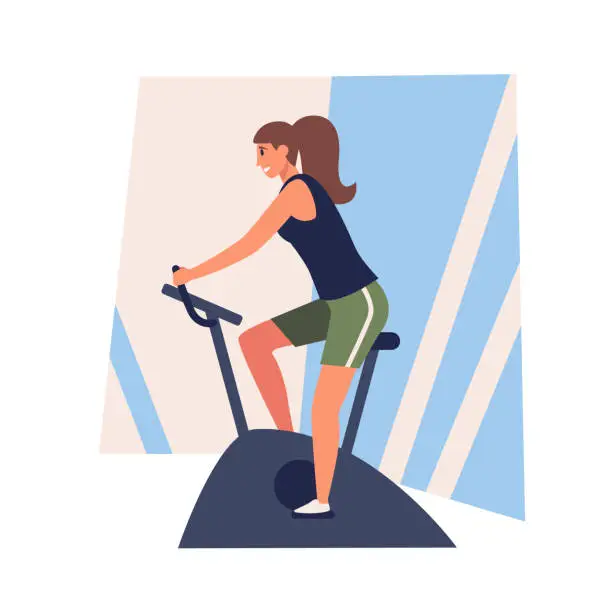 Vector illustration of Sportswoman involved in indoor cardio training at gym