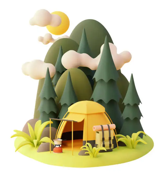 Vector illustration of Vector camping tent in the forest