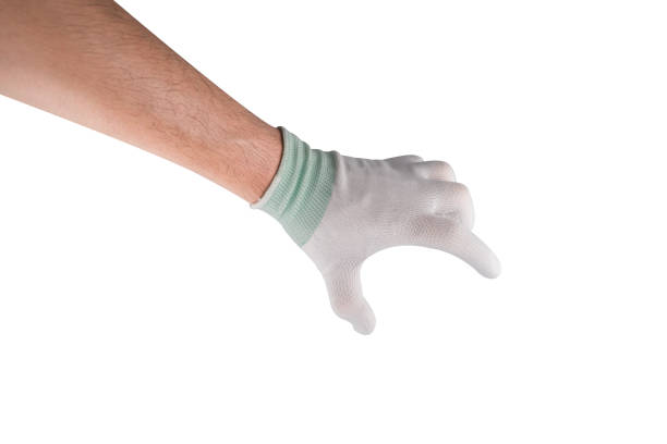 istock Hands are wearing white cotton gloves and making gestures. isolated on white background 1490272859