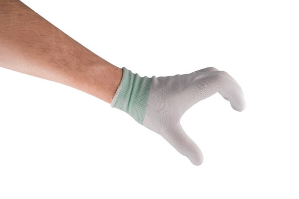 istock Hands are wearing white cotton gloves and making gestures. isolated on white background 1490273024