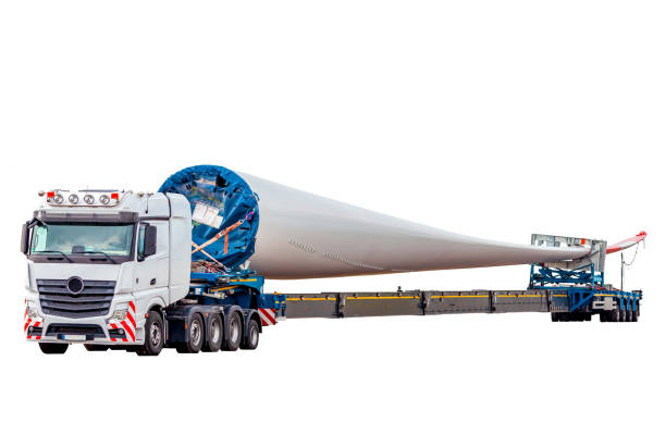 Blade for wind turbines. Special transport of a blade for a wind turbine on a special semi-trailer