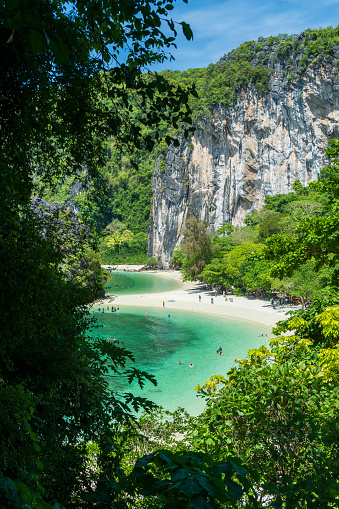 Aerial landscape view of Koh Hong in the Andaman Sea, a tropical tourist attraction near Krabi, Thailand.