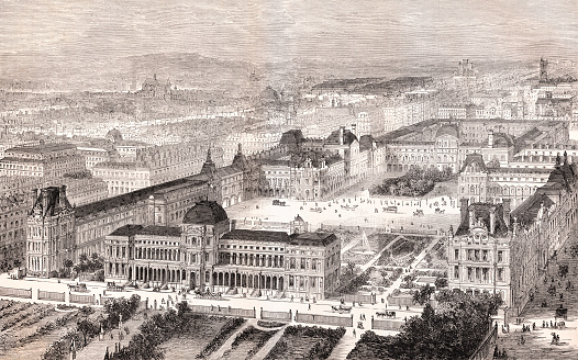 Reconstruction of the Tuileries Palace ( Palais des Tuileries ) which was a royal and imperial palace in Paris which stood on the right bank of the River Seine, directly in front of the Louvre. It was the usual Parisian residence of most French monarchs, from Henry IV to Napoleon III, until it was burned by the Paris Commune in 1871.
The Tuileries Palace was one of the many civil buildings in Paris destroyed by fire from 24 May 1871 at the end of the Commune, but its final and definitive demolition was the work of the young Third Republic and, more particularly, the decisive action of the ephemeral 'Ministry of Arts', between November 1881 and January 1882.
Original edition from my own archives
Source : Correo de Ultramar 1877