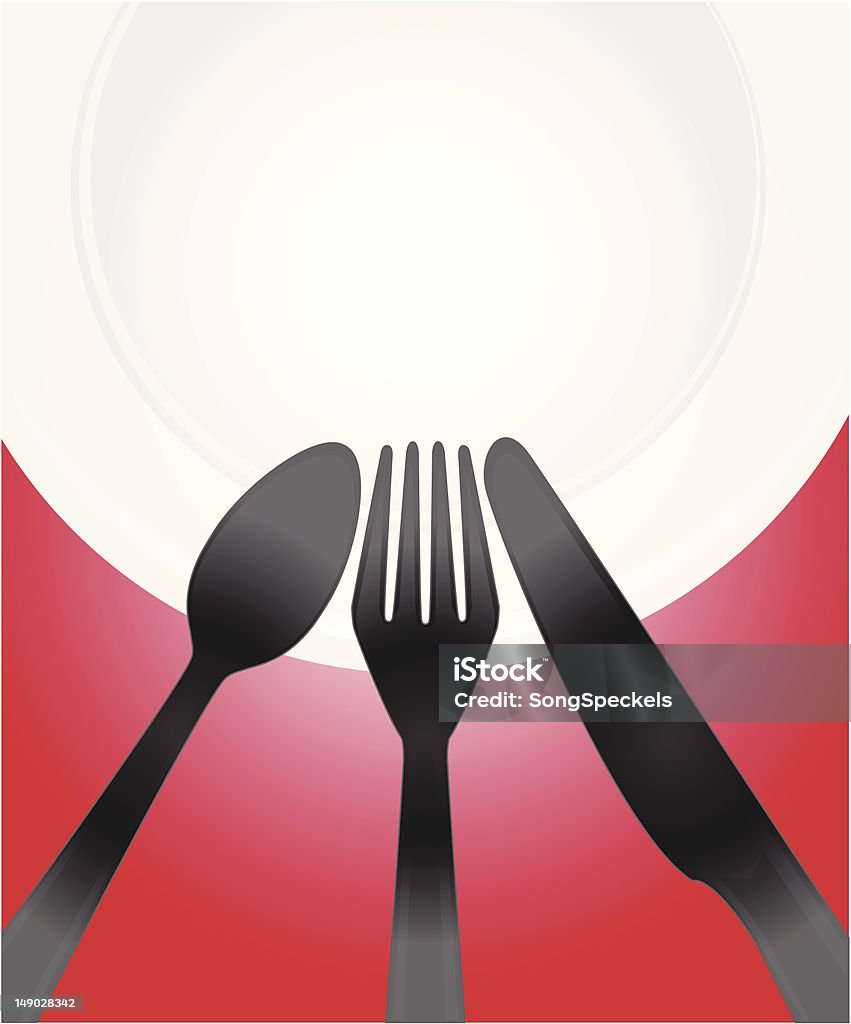 Piastra con cucchiaio, forchetta e Coltello - arte vettoriale royalty-free di Coltello - Posate