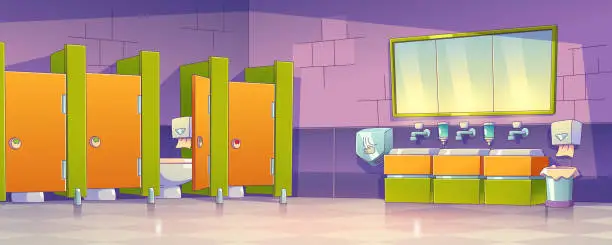 Vector illustration of Public toilet, restroom in school, mall or office