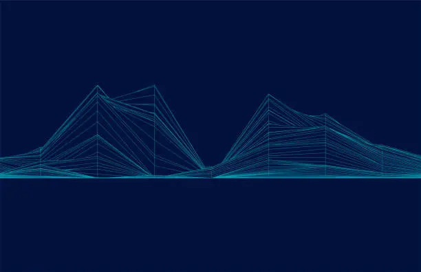 Vector illustration of blue cyber space mountain landscape wireframe topography technology pattern background