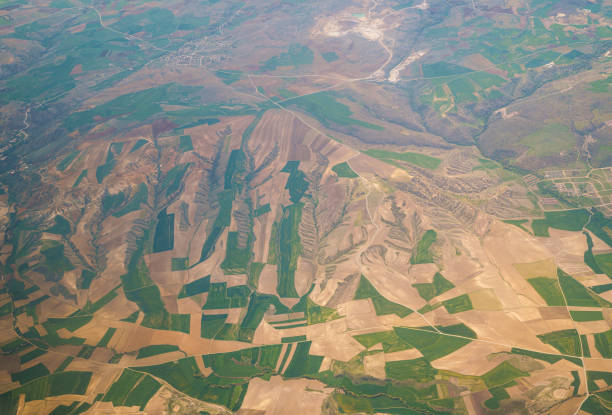 Mountain Terrain from the height. View stony mountains from the window  .