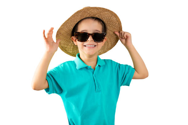 Portrait of happy little boy recording video. Live streaming.