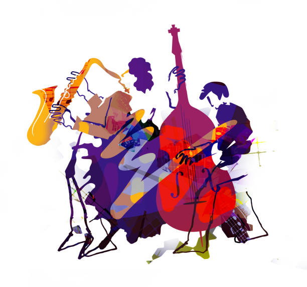 istock Jazz theme,Contrabass musician and saxophonist. 1490296395