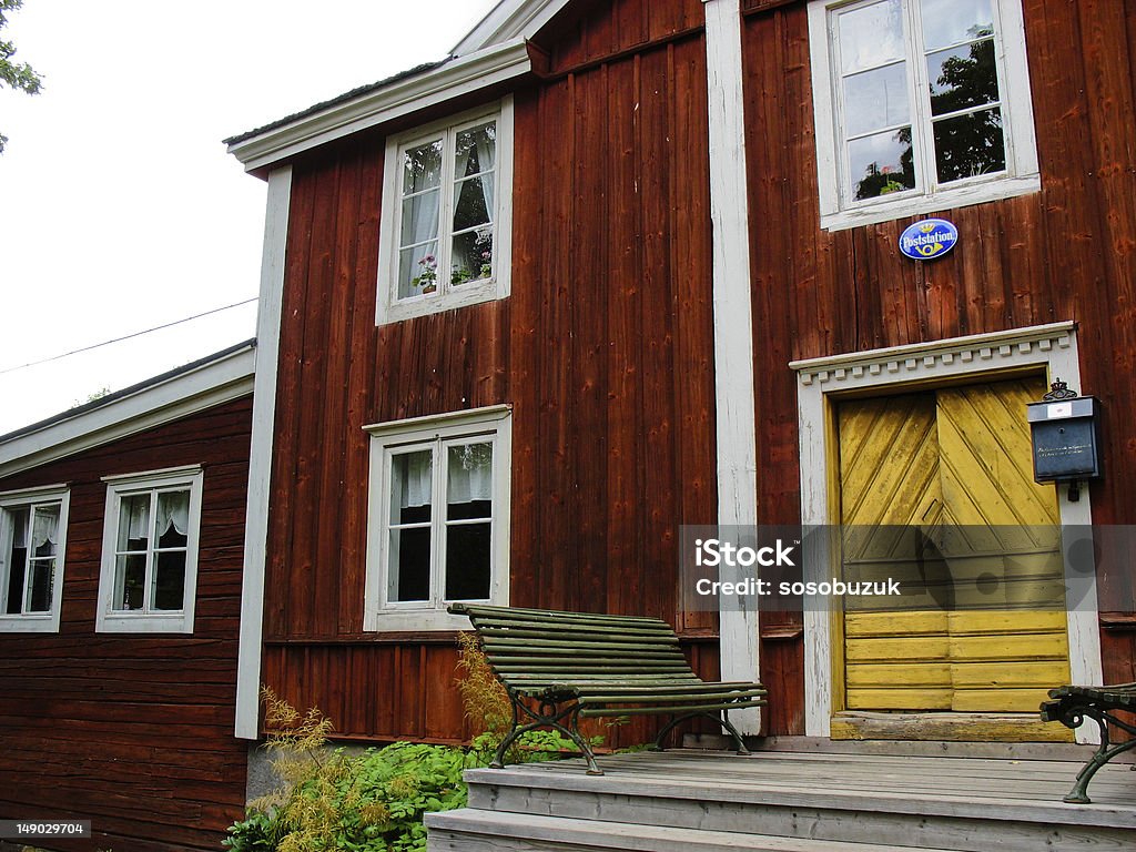 Swedish yellow and red cabin Red and yellow cabin in Skansen park near Stockholm (Sweden) Architecture Stock Photo