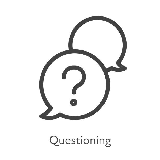 Outline style ui icons soft skill for business collection. Vector black linear illustration. Questioning. Chat talk bubble with question mark symbol isolated on white. Design for corporate training Outline style ui icons soft skill for business collection. Vector black linear illustration. Questioning. Chat talk bubble with question mark symbol isolated on white. Design for corporate training word bubble icon stock illustrations