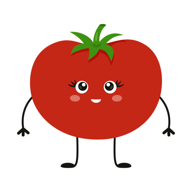 Smiling and сute tomato character. Farm or fresh organic vegetables theme. Smiling and сute tomato character. Farm or fresh organic vegetables theme. Vector illustration isolated on white background. tomato face stock illustrations
