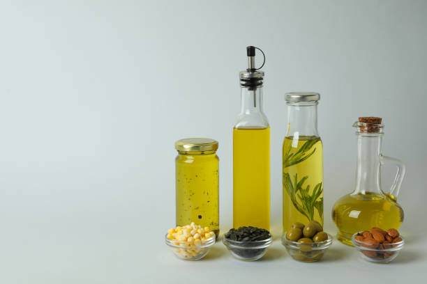 istock Set of different oils on light gray background 1490309490