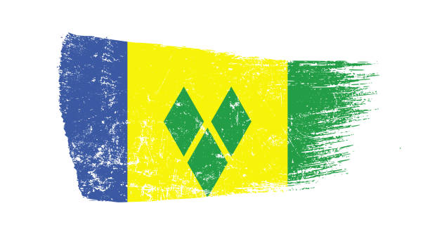 istock Saint Vincent Flag Designed in Brush Strokes and Grunge Texture 1490311121