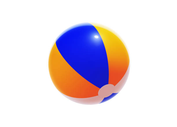 Colorful beach ball on white background. Vertical composition with clipping path and copy space.