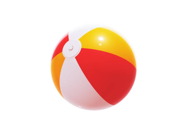 orangefarbener roter und weißer strandball auf weißem hintergrund - beach ball toy inflatable red stock-fotos und bilder
