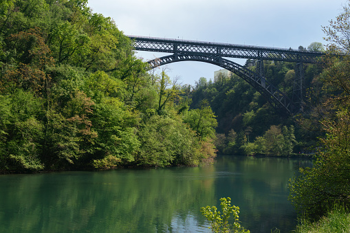 Iron bridge over Adda river at Paderno, Lombardy, Italy