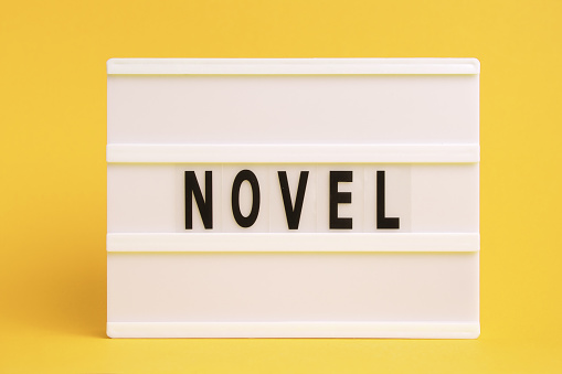 The word novel on lightbox isolated yellow background. Literary Genres