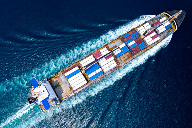 istock Aerial top view container ship vessel cargo carrier. 1490316978