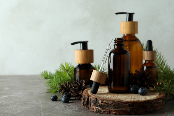 istock Natural spa cosmetics on gray textured table 1490325588