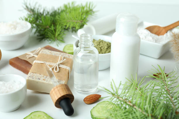 istock Natural spa cosmetics on white background, close up 1490325628