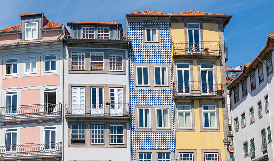 along an old house front in lisbon