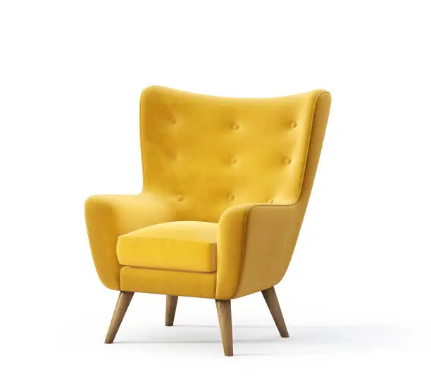 yellow armchair isolated on a white. 3d illustration