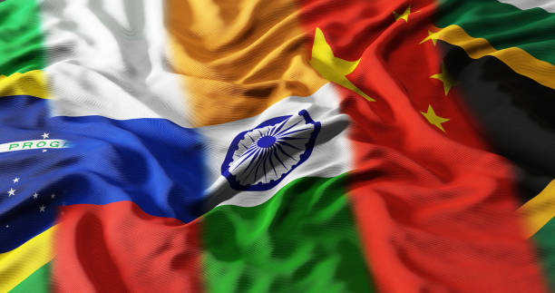 brics - flaggenillustration brasiliens, russlands, indiens, chinas und südafrikas - schwellenländer stock-fotos und bilder