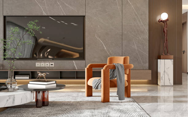 istock Modern minimalist living room, 3d rendering 1490331578