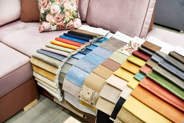 istock Fabric and leather upholstery furniture samples in store 1490331871