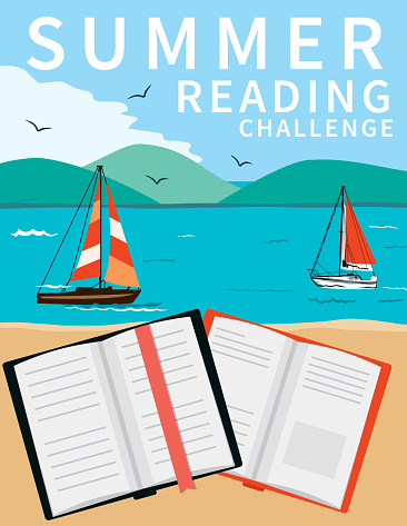 Bright Summer Reading Challenge Poster. Text is on its own layer for easier removal if you wish to replace it.