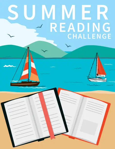 Vector illustration of Lake Summer Reading Challenge Poster