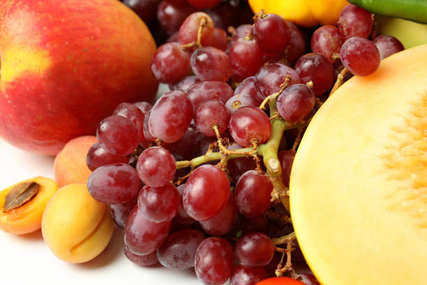 Different fresh vegetables and fruits, close up