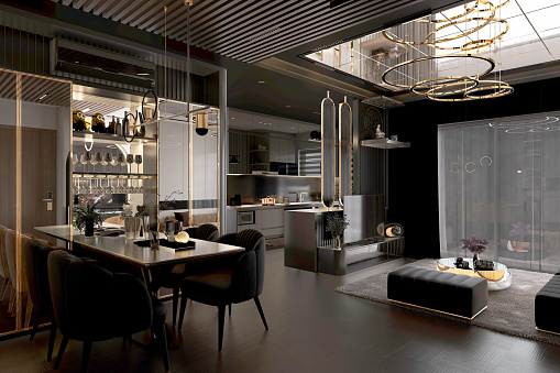 Luxury and modern living room, 3d rendering