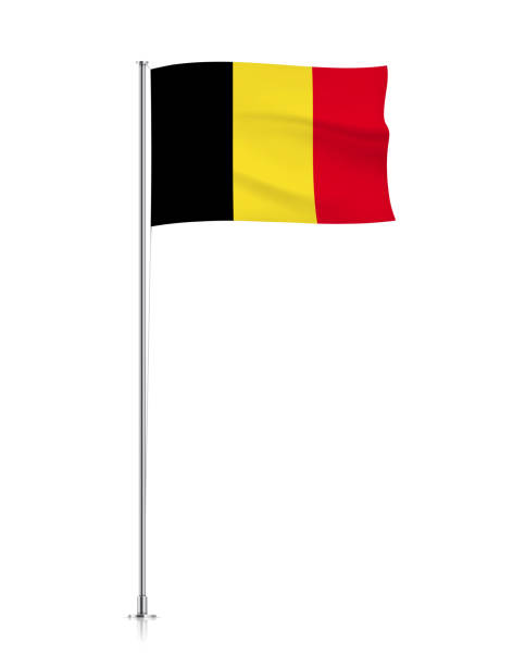 istock Belgium flag, waving flag of  Belgium on a pole 1490339608