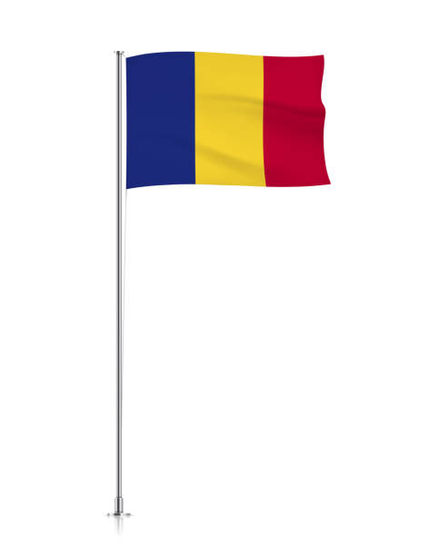 istock Romania flag, waving flag of  Romania on a pole 1490339617