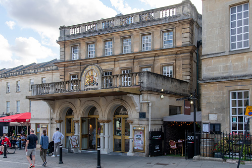 Bath, Somerset, England-August 2022; View of historic 1805 built Theatre Royal with Georgian theatre architecture