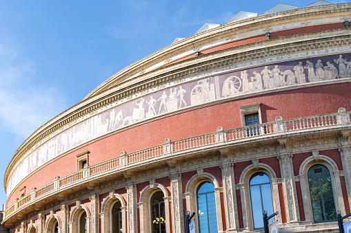 London, England-August 2022; Side view of the upper part of the Royal Albert Hall