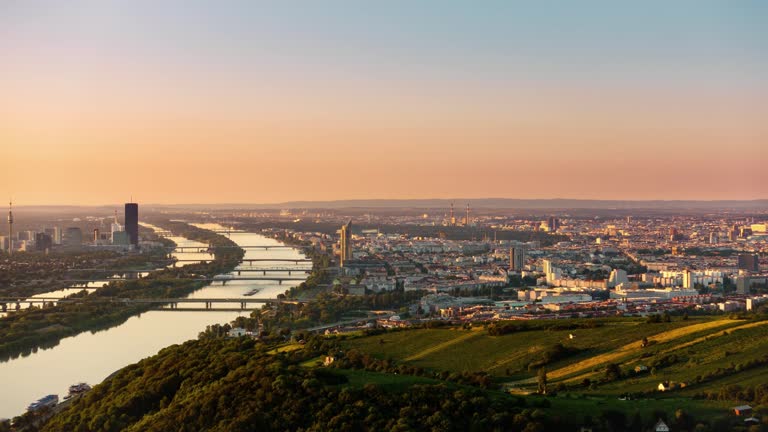 vienna city panoramic view timelapse night to day