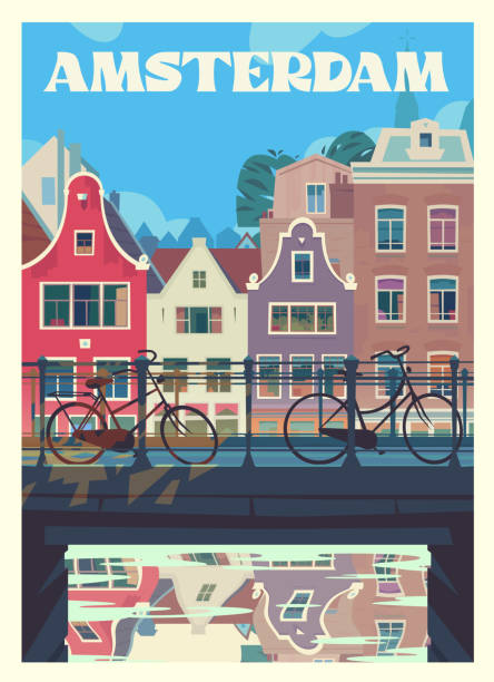 ilustraciones, imágenes clip art, dibujos animados e iconos de stock de póster de viaje premium de vector - amsterdam