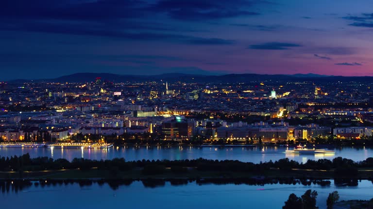 vienna skyline aerial view timelapse from day to night