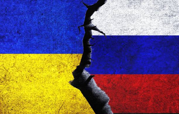 istock Ukraine Russia flag together. Ukraine Russia conflict 1490346614
