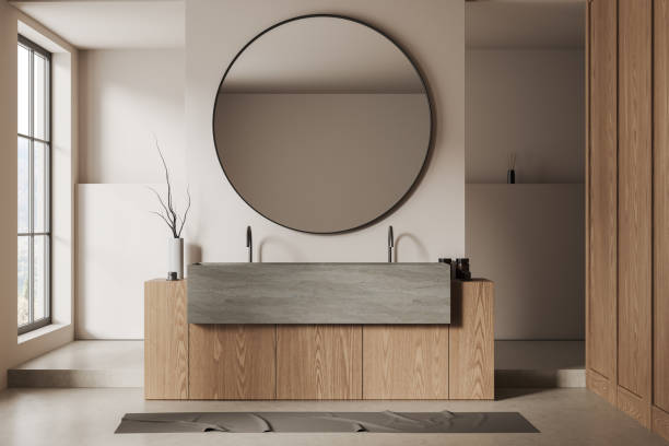 istock White and wooden bathroom with double sink 1490347787